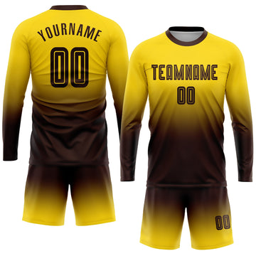Uksn Individuelles Gold Braun Sublimationsdruck Langarm Farbverlauf Fußballtrikot