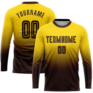 Uksn Individuelles Gold Braun Sublimationsdruck Langarm Farbverlauf Fußballtrikot
