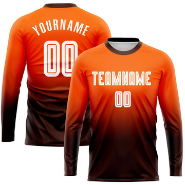 Uksn Individuelles Orange Weiß-Braun Sublimationsdruck Langarm Farbverlauf Fußballtrikot