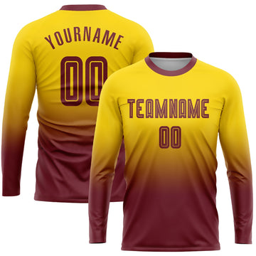 Uksn Individuelles Gold Bordeaux Sublimationsdruck Langarm Farbverlauf Fußballtrikot