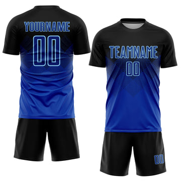 Uksn Individuelles Schwarz Königsblau-Hellblau Sublimationsdruck Fußballtrikot