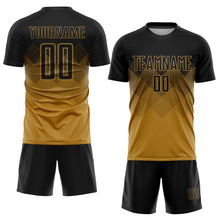 Laden Sie das Bild in den Galerie-Viewer, Uksn Individuelles Altgold Schwarz Sublimationsdruck Fußballtrikot
