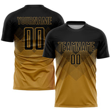 Laden Sie das Bild in den Galerie-Viewer, Uksn Individuelles Altgold Schwarz Sublimationsdruck Fußballtrikot
