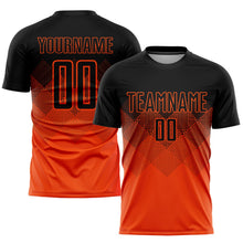Laden Sie das Bild in den Galerie-Viewer, Uksn Individuelles Orange Schwarz Sublimationsdruck Fußballtrikot
