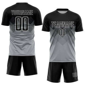 Uksn Individuelles Hellgrau Schwarz-Weiß Sublimationsdruck Fußballtrikot