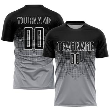 Uksn Individuelles Hellgrau Schwarz-Weiß Sublimationsdruck Fußballtrikot