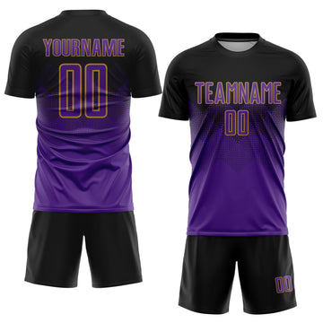 Uksn Individuelles Schwarz Lila-Altgold Sublimationsdruck Fußballtrikot