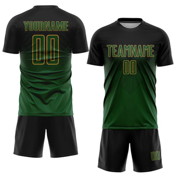 Uksn Individuelles Schwarz Grün-Altgold Sublimationsdruck Fußballtrikot