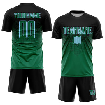 Uksn Individuelles Schwarz Kelly-Grün-Hellblau Sublimationsdruck Fußballtrikot