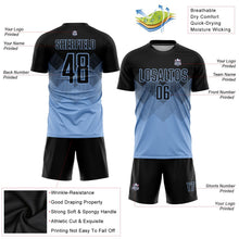 Laden Sie das Bild in den Galerie-Viewer, Uksn Individuelles Hellblau Schwarz Sublimationsdruck Fußballtrikot
