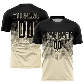 Uksn Individuelles Cream Schwarz Sublimationsdruck Fußballtrikot