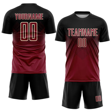 Uksn Individuelles Schwarz Karmesinrot-Cream Sublimationsdruck Fußballtrikot