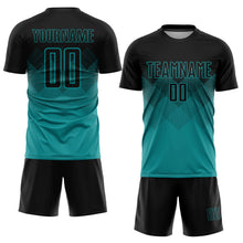 Laden Sie das Bild in den Galerie-Viewer, Uksn Individuelles Petrol Schwarz Sublimationsdruck Fußballtrikot
