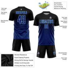 Laden Sie das Bild in den Galerie-Viewer, Uksn Individuelles Schwarz US-Marineblau-Hellblau Sublimationsdruck Fußballtrikot

