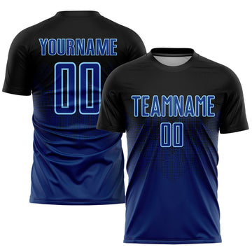 Uksn Individuelles Schwarz US-Marineblau-Hellblau Sublimationsdruck Fußballtrikot