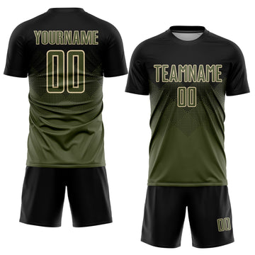 Uksn Individuelles Schwarz Oliv-Cream Sublimationsdruck Fußballtrikot