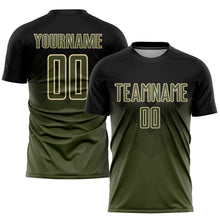 Laden Sie das Bild in den Galerie-Viewer, Uksn Individuelles Schwarz Oliv-Cream Sublimationsdruck Fußballtrikot
