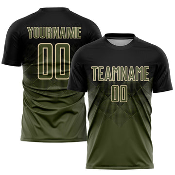 Uksn Individuelles Schwarz Oliv-Cream Sublimationsdruck Fußballtrikot