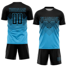Laden Sie das Bild in den Galerie-Viewer, Uksn Individuelles Himmelblau Schwarz Sublimationsdruck Fußballtrikot
