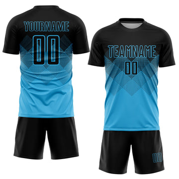 Uksn Individuelles Himmelblau Schwarz Sublimationsdruck Fußballtrikot