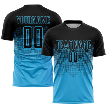 Uksn Individuelles Himmelblau Schwarz Sublimationsdruck Fußballtrikot