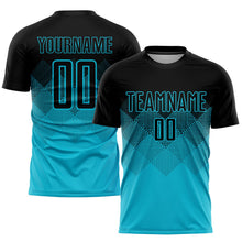 Laden Sie das Bild in den Galerie-Viewer, Uksn Individuelles Seeblau Schwarz Sublimationsdruck Fußballtrikot
