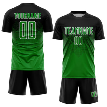 Uksn Individuelles Schwarz Grasgrün-Weiß Sublimationsdruck Fußballtrikot
