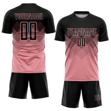 Uksn Individuelles Mittelrosa Schwarz Sublimationsdruck Fußballtrikot