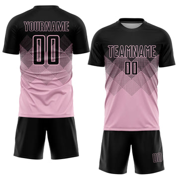 Uksn Individuelles Hellrosa Schwarz Sublimationsdruck Fußballtrikot