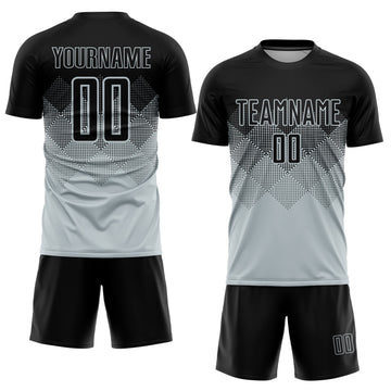 Uksn Individuelles Silber Schwarz Sublimationsdruck Fußballtrikot