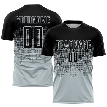 Uksn Individuelles Silber Schwarz Sublimationsdruck Fußballtrikot