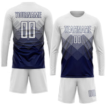Laden Sie das Bild in den Galerie-Viewer, Uksn Individuelles Marineblau Weiß Sublimationsdruck Fußballtrikot
