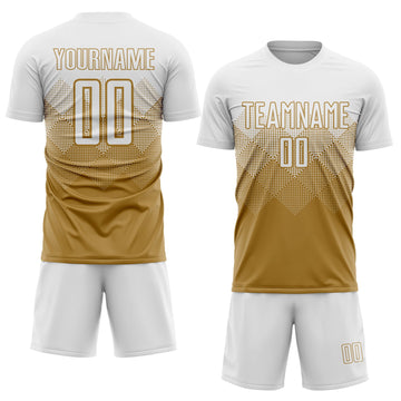 Uksn Individuelles Altgold Weiß Sublimationsdruck Fußballtrikot