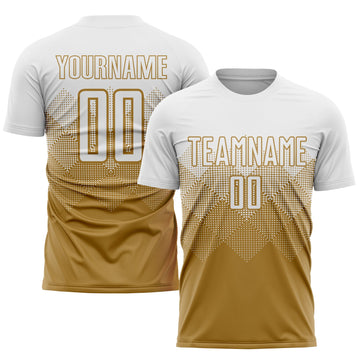 Uksn Individuelles Altgold Weiß Sublimationsdruck Fußballtrikot