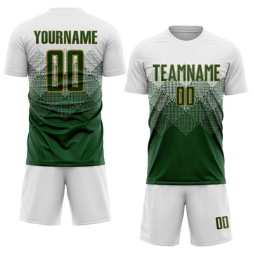 Uksn Individuelles Weiß Grün-Altgold Sublimationsdruck Fußballtrikot