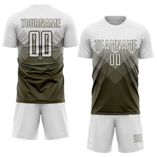 Laden Sie das Bild in den Galerie-Viewer, Uksn Individuelles Oliv Weiß Sublimationsdruck Salute To Service Fußballtrikot
