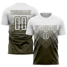 Laden Sie das Bild in den Galerie-Viewer, Uksn Individuelles Oliv Weiß Sublimationsdruck Salute To Service Fußballtrikot
