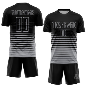 Uksn Individuelles Schwarz Grau Nadelstreifen Farbverlauf Sublimationsdruck Fußballtrikot