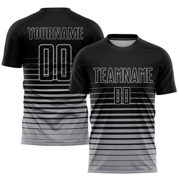 Uksn Individuelles Schwarz Grau Nadelstreifen Farbverlauf Sublimationsdruck Fußballtrikot