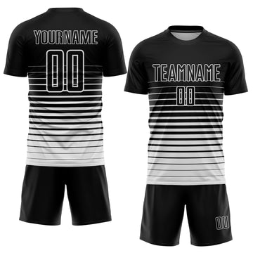 Uksn Individuelles Schwarz Weiß Nadelstreifen Farbverlauf Sublimationsdruck Fußballtrikot