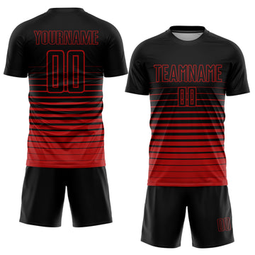 Uksn Individuelles Schwarz Rot Nadelstreifen Farbverlauf Sublimationsdruck Fußballtrikot