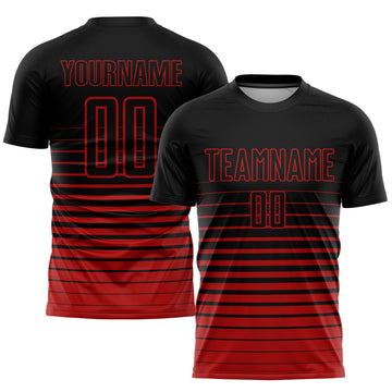 Uksn Individuelles Schwarz Rot Nadelstreifen Farbverlauf Sublimationsdruck Fußballtrikot