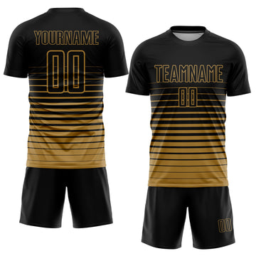 Uksn Individuelles Schwarz Altgold Nadelstreifen Farbverlauf Sublimationsdruck Fußballtrikot