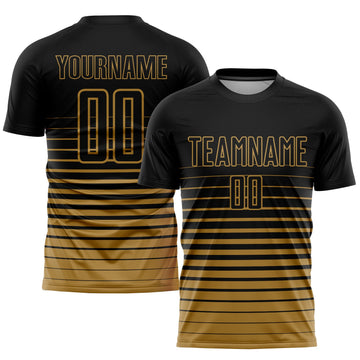 Uksn Individuelles Schwarz Altgold Nadelstreifen Farbverlauf Sublimationsdruck Fußballtrikot