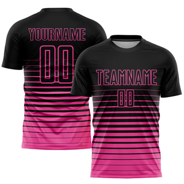 Uksn Individuelles Schwarz Pink Nadelstreifen Farbverlauf Sublimationsdruck Fußballtrikot