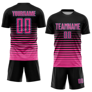 Uksn Individuelles Schwarz Pink-Hellblau Nadelstreifen Farbverlauf Sublimationsdruck Fußballtrikot