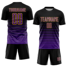 Laden Sie das Bild in den Galerie-Viewer, Uksn Individuelles Schwarz Lila-Gold Nadelstreifen Farbverlauf Sublimationsdruck Fußballtrikot
