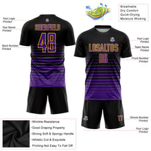 Laden Sie das Bild in den Galerie-Viewer, Uksn Individuelles Schwarz Lila-Gold Nadelstreifen Farbverlauf Sublimationsdruck Fußballtrikot
