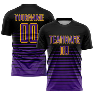 Uksn Individuelles Schwarz Lila-Gold Nadelstreifen Farbverlauf Sublimationsdruck Fußballtrikot