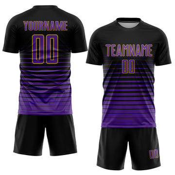Uksn Individuelles Schwarz Lila-Altgold Nadelstreifen Farbverlauf Sublimationsdruck Fußballtrikot